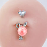 Rabbit Shape Freshwater Pearl Piercing 925 Silver Belly Button Rings