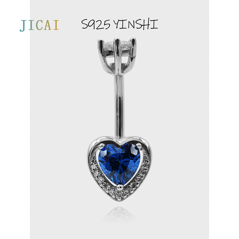 Heart 925 Sterling Silver Aquamarine Zircon Belly Button Ring