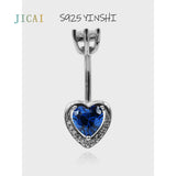 Heart 925 Sterling Silver Aquamarine Zircon Belly Button Ring