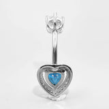 Heart 925 Sterling Silver Aquamarine Zircon Belly Button Ring