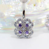 925 Silver Four-Leaf Clover Belly Piercing Button Rings for Women