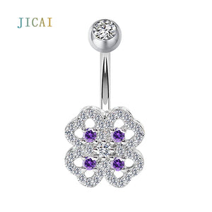 925 Silver Four-Leaf Clover Belly Piercing Button Rings for Women