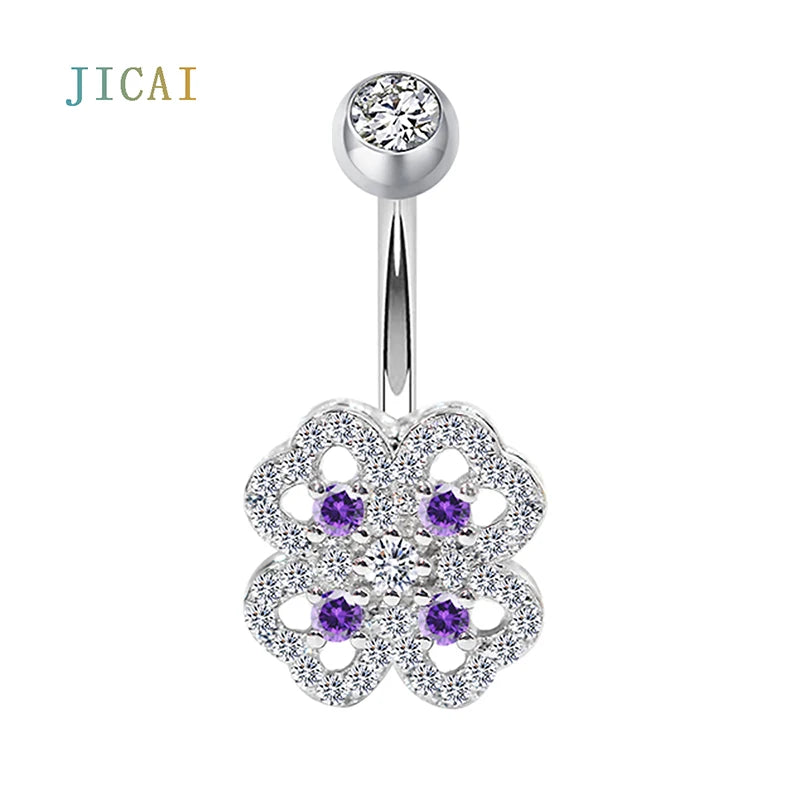 925 Silver Four-Leaf Clover Belly Piercing Button Rings for Women