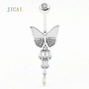 925 Sterling Silver Butterfly Belly Piercing Ring Body Jewelry for Women