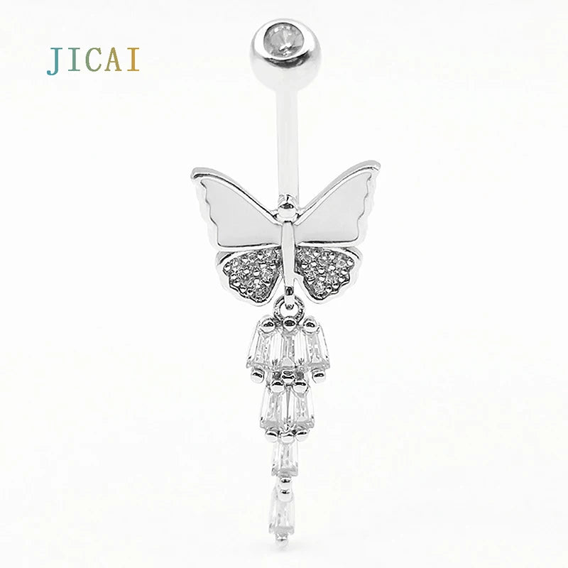 925 Sterling Silver Butterfly Belly Piercing Ring Body Jewelry for Women