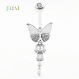 925 Sterling Silver Butterfly Belly Piercing Ring Body Jewelry for Women