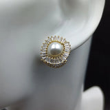 Pearl Stud Earring Classic Bling Crystal Round Earring