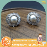 Pearl Stud Earring Classic Bling Crystal Round Earring