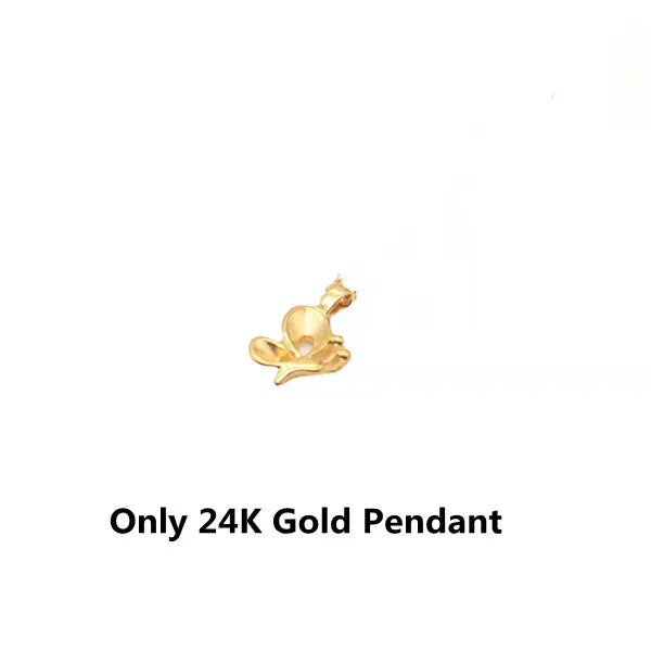 Real 24K 999 Yellow Butterfly Pendant and Pure AU750 Necklace for Women