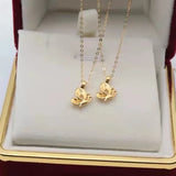 Real 24K 999 Yellow Butterfly Pendant and Pure AU750 Necklace for Women