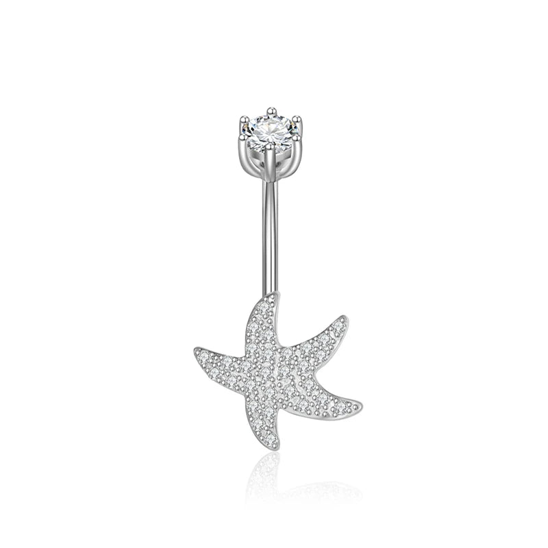 Starfish Belly Button Rings Piercing Silver 925 Women's Jewelry