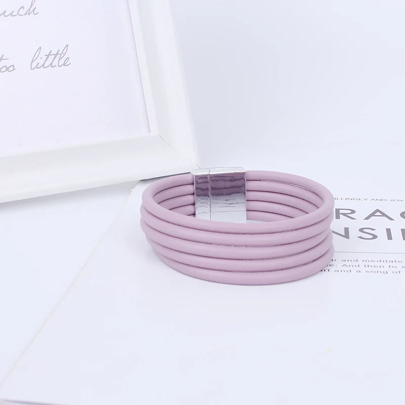 Purple Multilayer Chain Bracelet Magnet Buckle Bangle Bohemian Jewelry