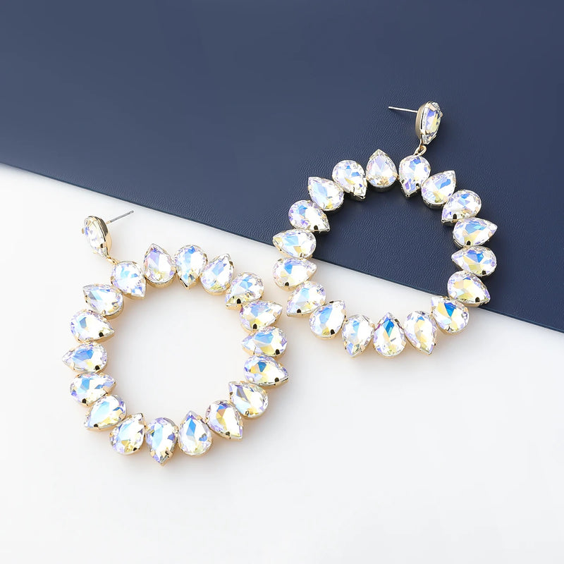 Multicolor Rhinestone Circle Dangle Earrings Sparkling Jewelry