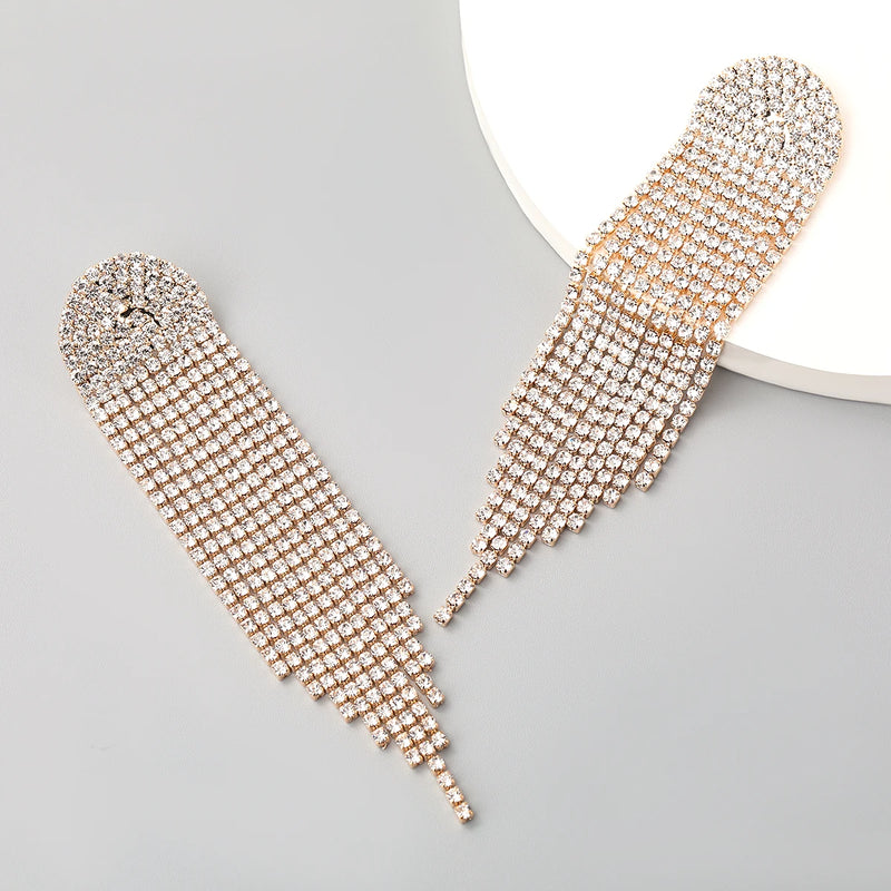 Rhinestone Tassel Chain Earrings Dinner Party Wedding Jewelry