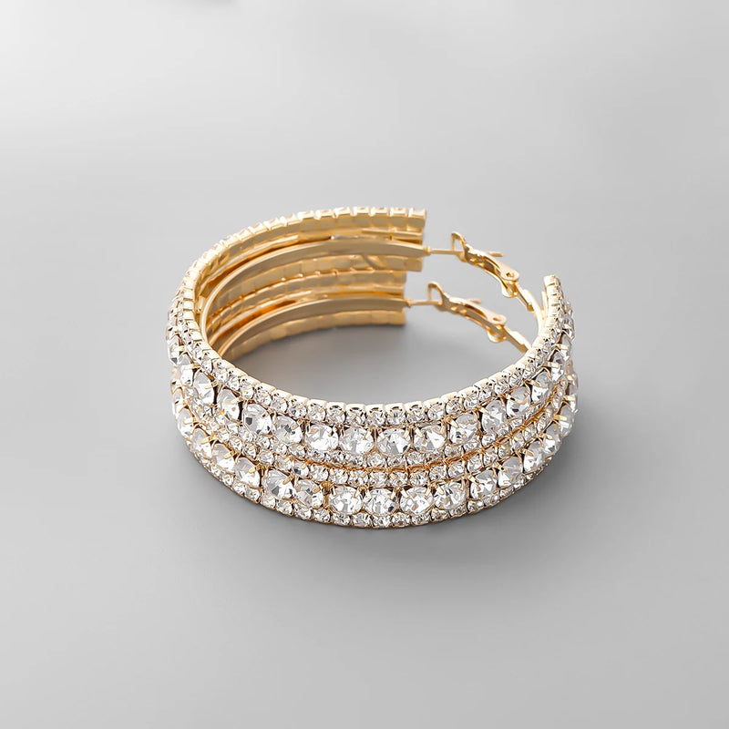 Sparkling Rhinestone Hoop Earrings for Dinner Party