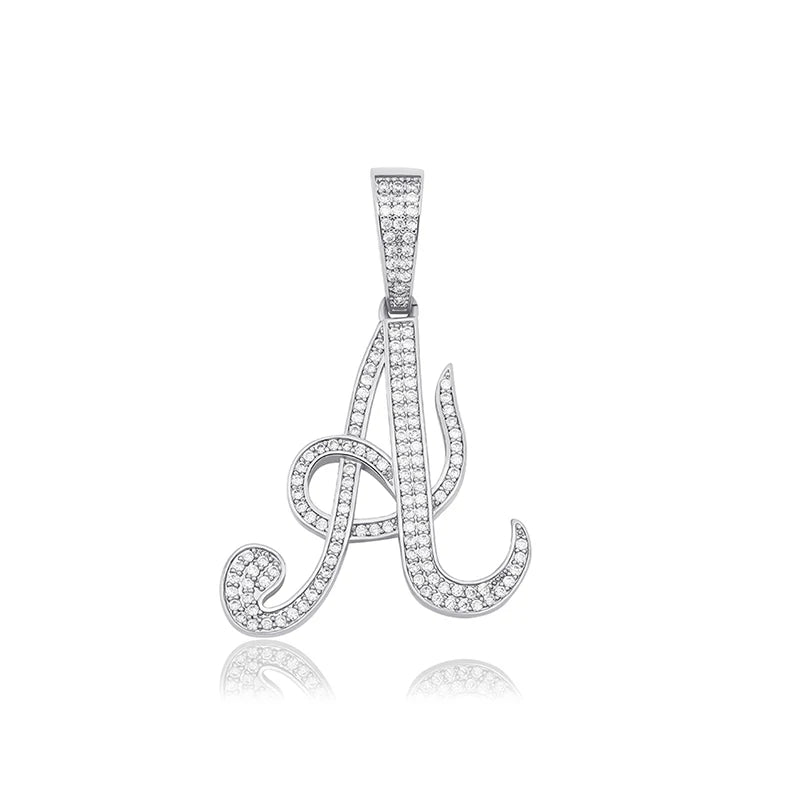 Hip Hop A-Z Cursive Initial Pendant for Men Women