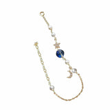 925 Silver Pearl Star Moon CZ Bracelet Women Jewelry Gift