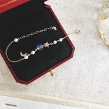 925 Silver Pearl Star Moon CZ Bracelet Women Jewelry Gift