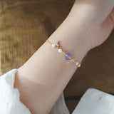 925 Silver Pearl Star Moon CZ Bracelet Women Jewelry Gift
