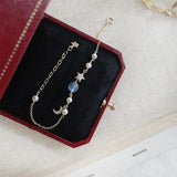 925 Silver Pearl Star Moon CZ Bracelet Women Jewelry Gift