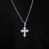 Big Zircon Cross Pendant Charm Iced Out Necklace with 4mm Tennis Chain