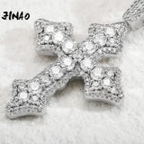 Big Zircon Cross Pendant Charm Iced Out Necklace with 4mm Tennis Chain
