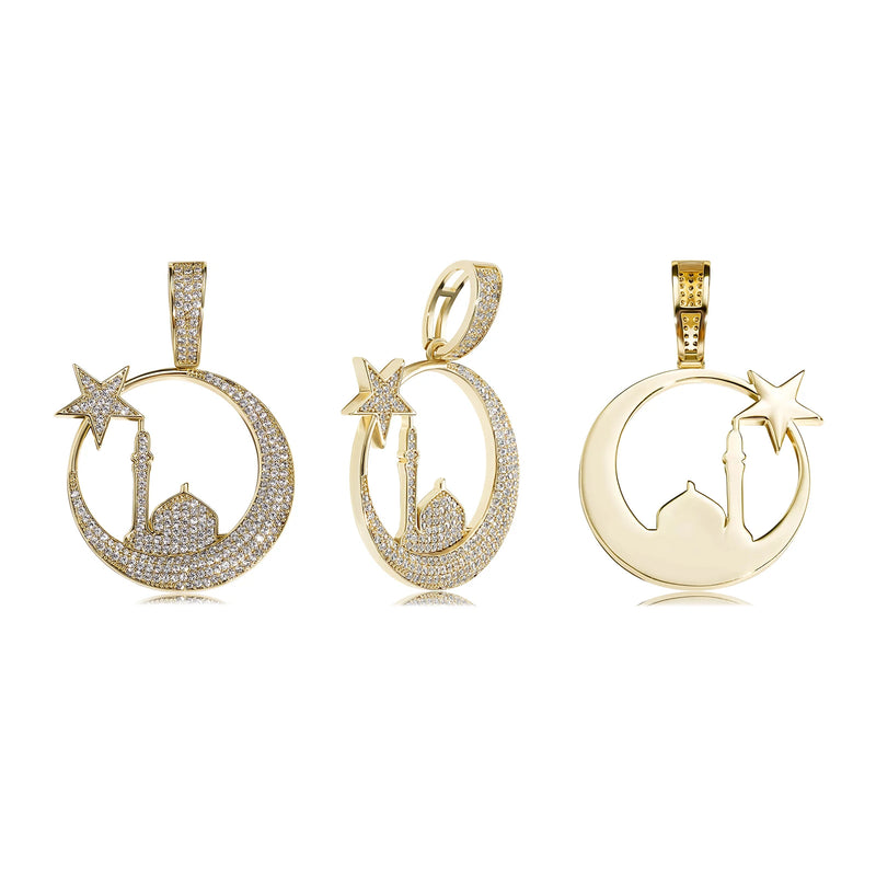 Prong Setting AAA+CZ Stones Moon star small house Pendant