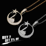 Prong Setting AAA+CZ Stones Moon star small house Pendant