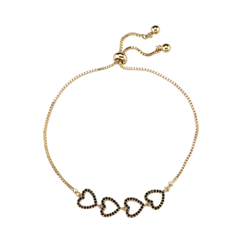 Zircon Heart Bracelet Prong Setting 3A with Connected Hearts