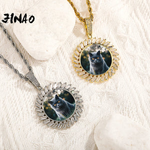 Rectangular Zircon Style Photo Pendant Necklace