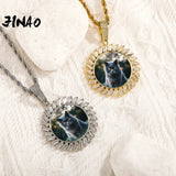 Rectangular Zircon Style Photo Pendant Necklace