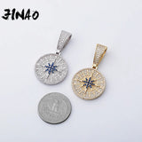 Hip Hop Compass Pendant Iced Out CZ Pendant With Tennis Chain