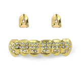 Hip Hop Plated Grillz Set CZ Rhinestone 2pcs Single Top & 6 teeth Bottom