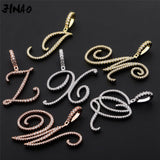Cursive Letters A-Z Pendant Necklace Hip Hop Cubic Zircon Charm Jewelry