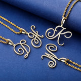 Cursive Letters A-Z Pendant Necklace Hip Hop Cubic Zircon Charm Jewelry