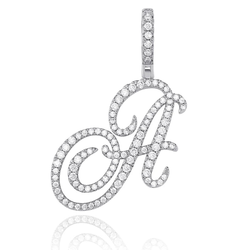 Cursive Letters A-Z Pendant Necklace Hip Hop Cubic Zircon Charm Jewelry