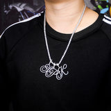 Cursive Letters A-Z Pendant Necklace Hip Hop Cubic Zircon Charm Jewelry