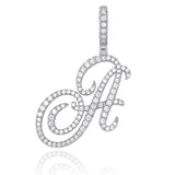 Cursive Letters A-Z Pendant Necklace Hip Hop Cubic Zircon Charm Jewelry