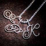 Cursive Letters A-Z Pendant Necklace Hip Hop Cubic Zircon Charm Jewelry