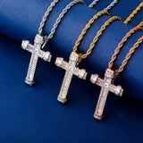 High Cross Pendant Necklace 3-Color Iced Out CZ Paved Hip Hop Charming Jewelry