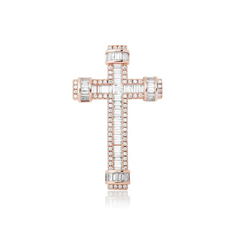 High Cross Pendant Necklace 3-Color Iced Out CZ Paved Hip Hop Charming Jewelry