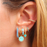 Multicolor Zircon Dangle Earrings Plated Oil Hoop Smile Heart