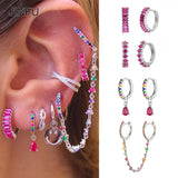 CZ Zircon Initial Chain Earrings Set