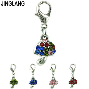 12Pcs/Lot Mushroom Rhinestone Charms Dangle Lobster Clasp DIY Jewelry Making