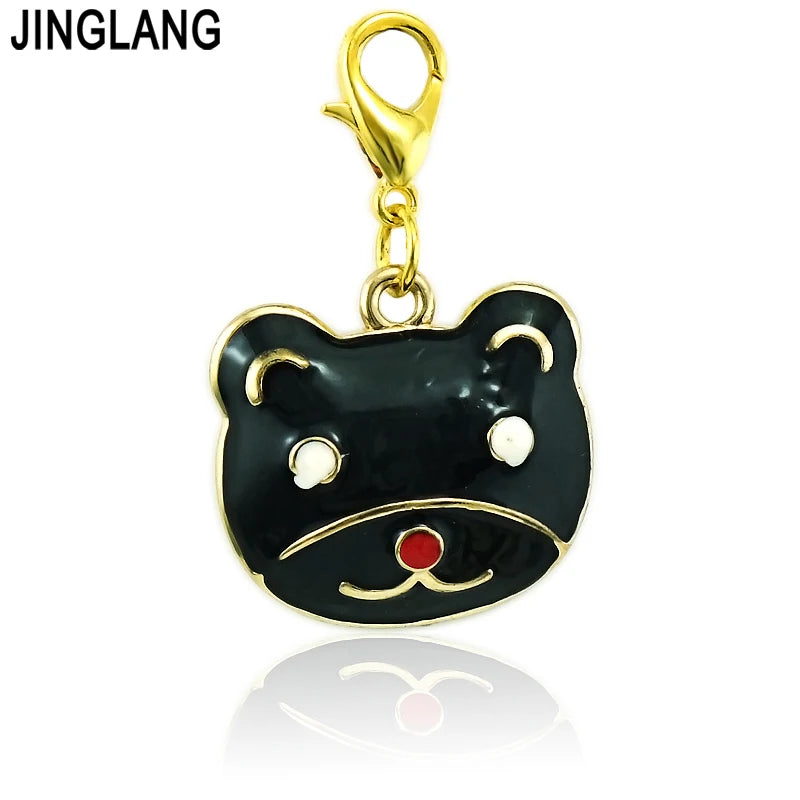12pc Lobster Clasp Charms Enamel Cat Head DIY Jewelry Making Accessories