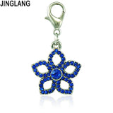 12PCS Flower Petals Lobster Clasp Charms Rhinestone Pendant DIY Jewelry Making