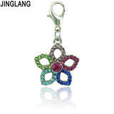 12PCS Flower Petals Lobster Clasp Charms Rhinestone Pendant DIY Jewelry Making