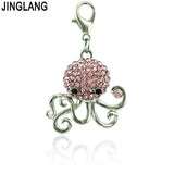12Pcs/Lot Lobster Clasp Charms Mix Dangle Pink Rhinestone Animal Pendants