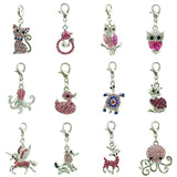 12Pcs/Lot Lobster Clasp Charms Mix Dangle Pink Rhinestone Animal Pendants