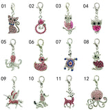 12Pcs/Lot Lobster Clasp Charms Mix Dangle Pink Rhinestone Animal Pendants